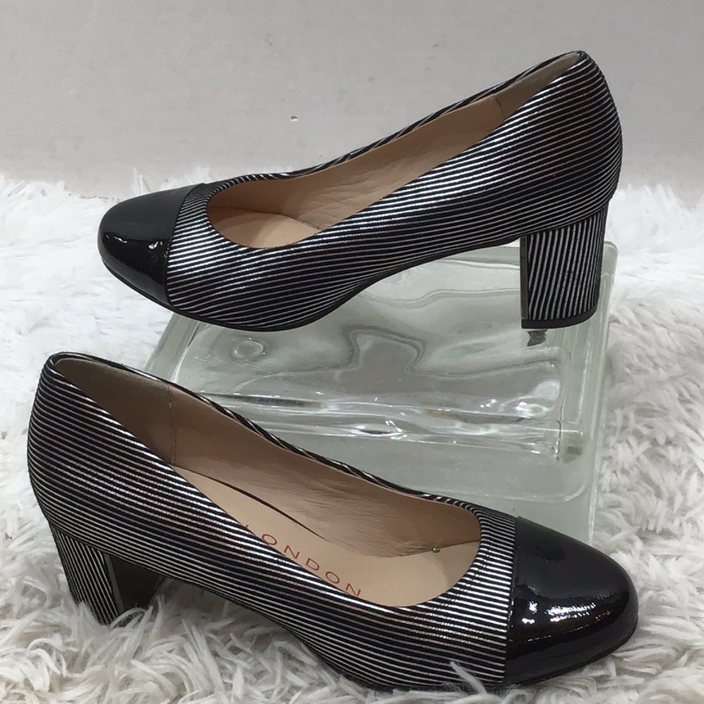 Sacha London Black/Silver striped block heels 7